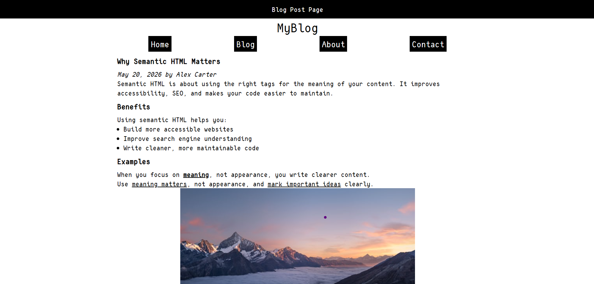 Blog Post Page screenshot